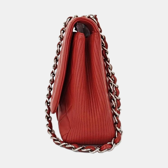 Chanel Classic Flap Single Flap Large Red Lambskin Leather Silver Hardware