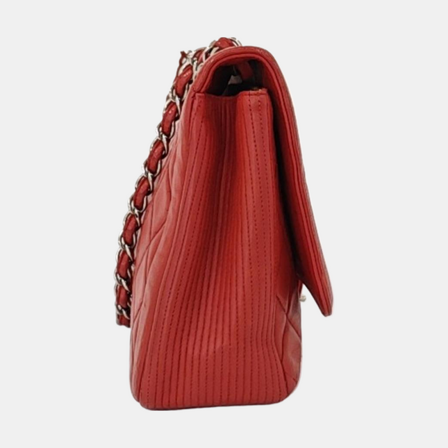 Chanel Classic Flap Single Flap Large Red Lambskin Leather Silver Hardware