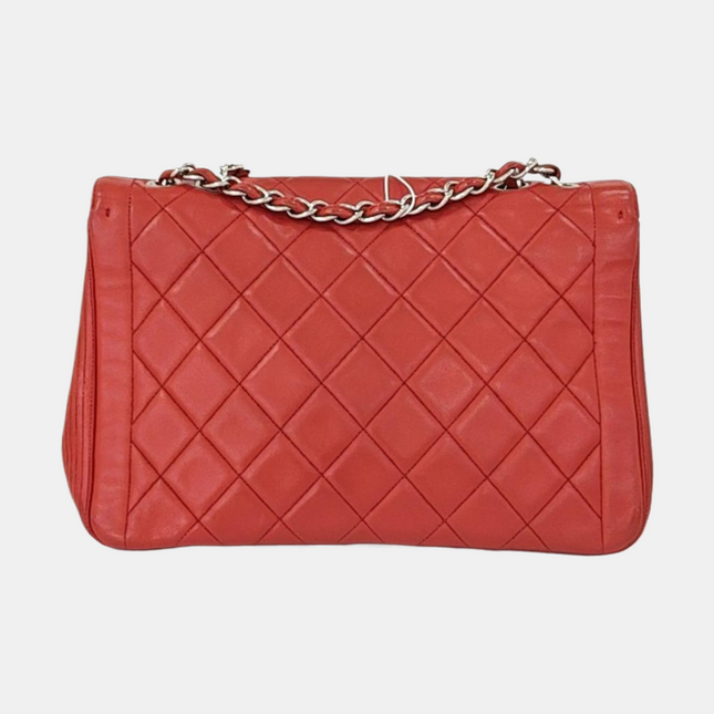 Chanel Classic Flap Single Flap Large Red Lambskin Leather Silver Hardware