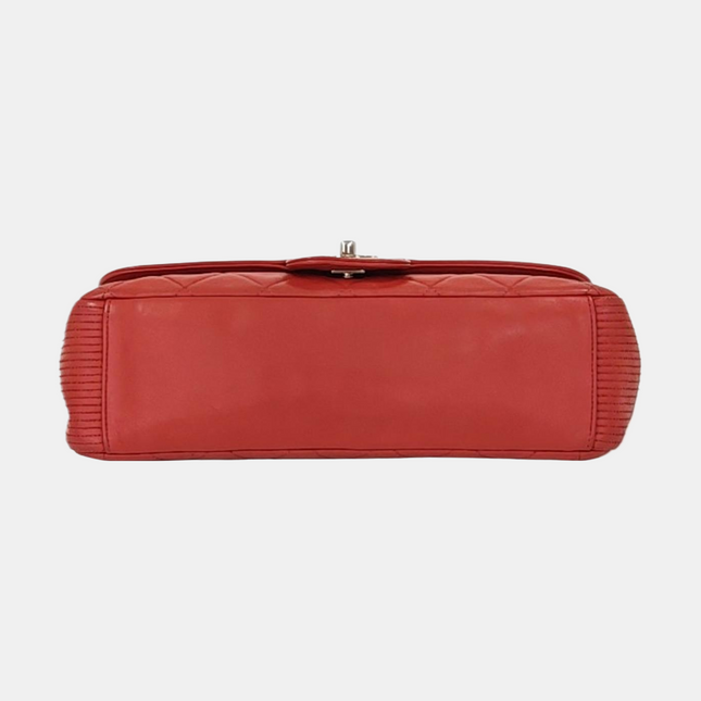 Chanel Classic Flap Single Flap Large Red Lambskin Leather Silver Hardware