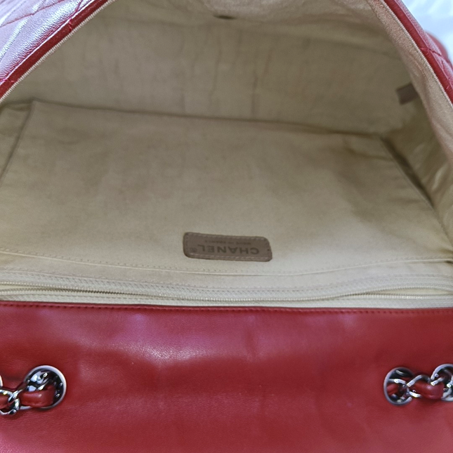 Chanel Classic Flap Single Flap Large Red Lambskin Leather Silver Hardware