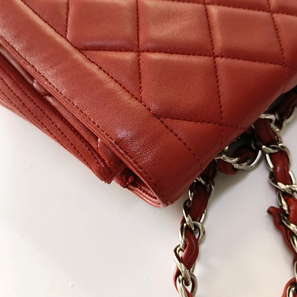 Chanel Classic Flap Single Flap Large Red Lambskin Leather Silver Hardware