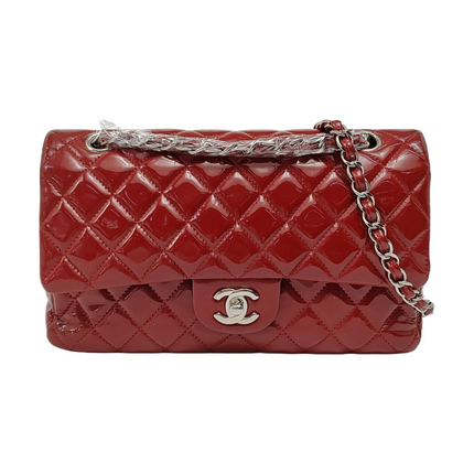Chanel Classic Flap Medium Red Patent Leather Silver Hardware