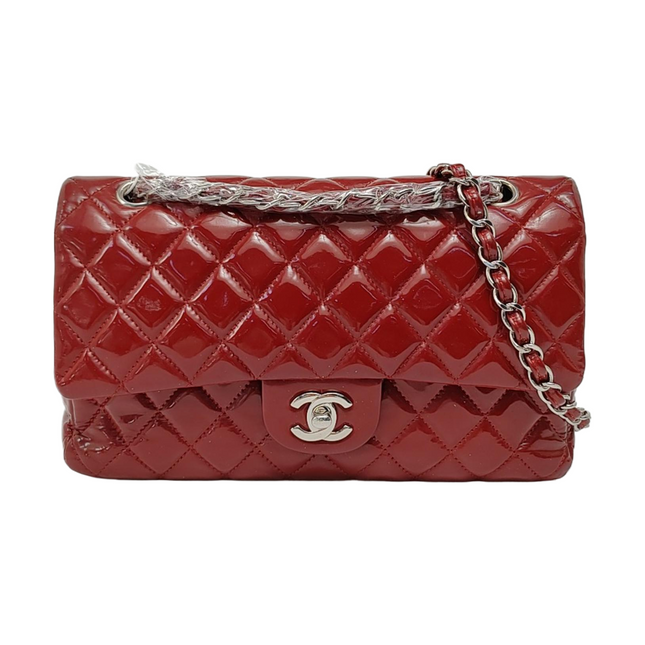 Chanel Classic Flap Medium Red Patent Leather Silver Hardware