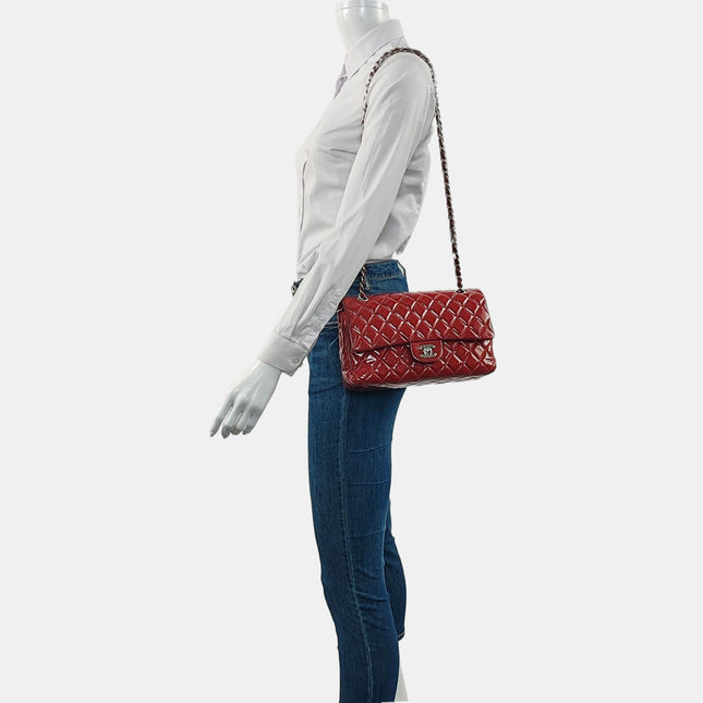 Chanel Classic Flap Medium 2011 Red Patent Leather Silver Hardware