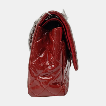 Chanel Classic Flap Medium Red Patent Leather Silver Hardware
