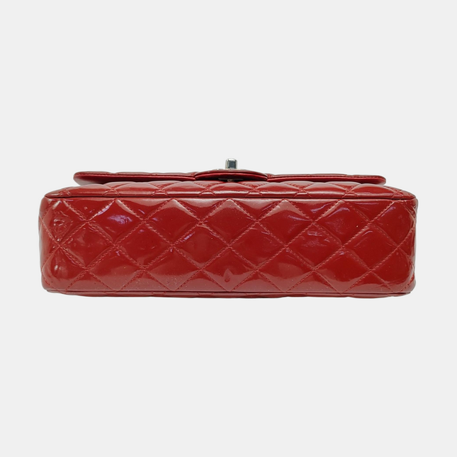 Chanel Classic Flap Medium Red Patent Leather Silver Hardware