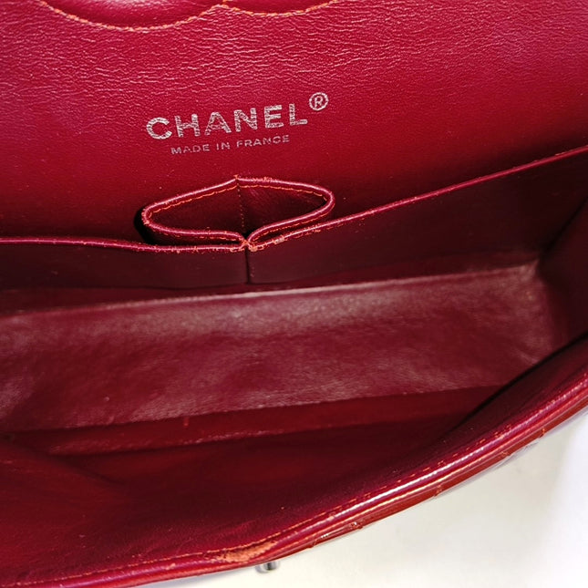 Chanel Classic Flap Medium Red Patent Leather Silver Hardware