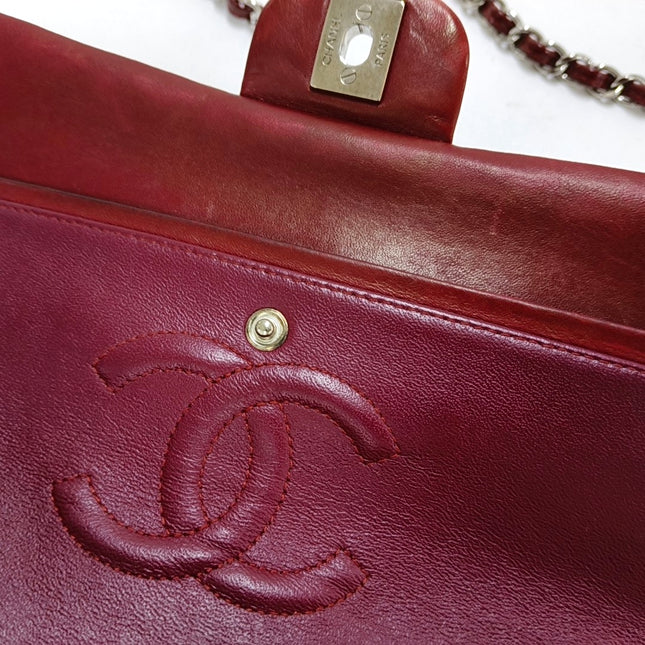Chanel Classic Flap Medium Red Patent Leather Silver Hardware