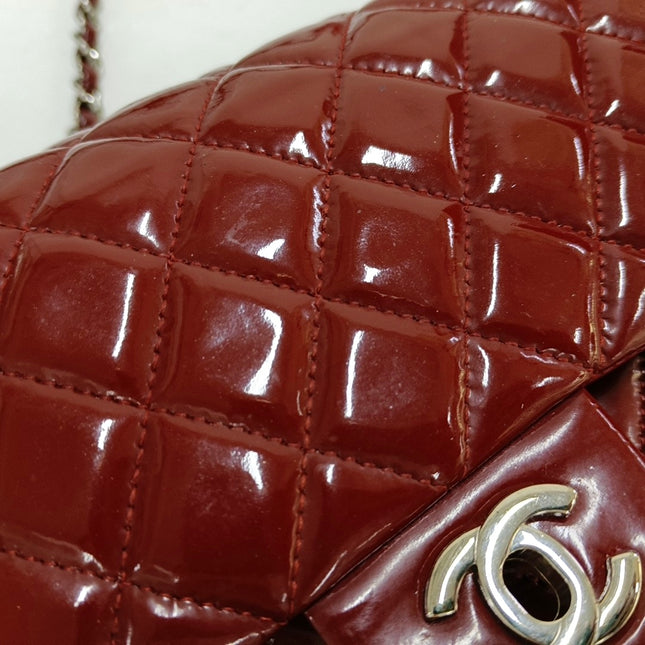 Chanel Classic Flap Medium Red Patent Leather Silver Hardware