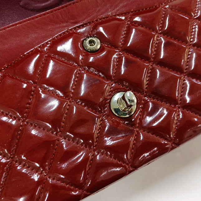 Chanel Classic Flap Medium Red Patent Leather Silver Hardware