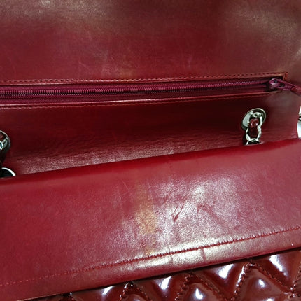 Chanel Classic Flap Medium Red Patent Leather Silver Hardware