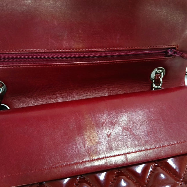 Chanel Classic Flap Medium Red Patent Leather Silver Hardware