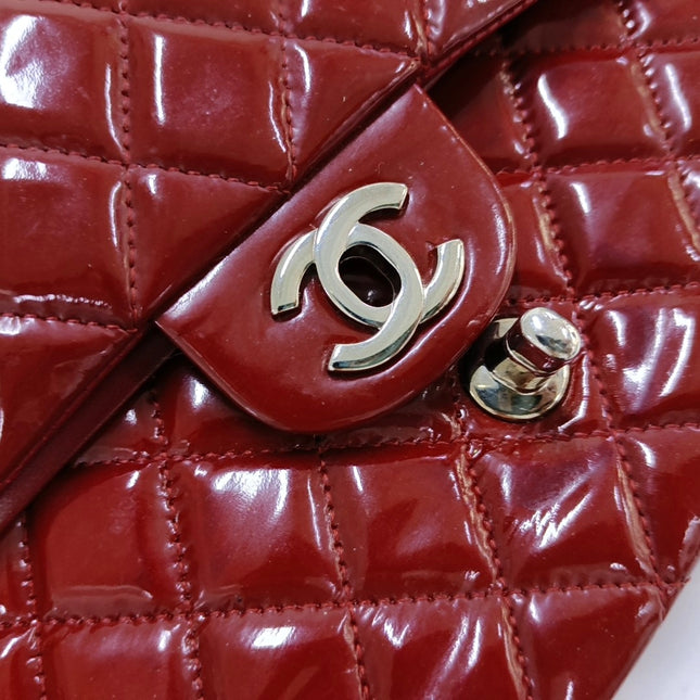 Chanel Classic Flap Medium Red Patent Leather Silver Hardware