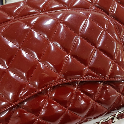 Chanel Classic Flap Medium Red Patent Leather Silver Hardware