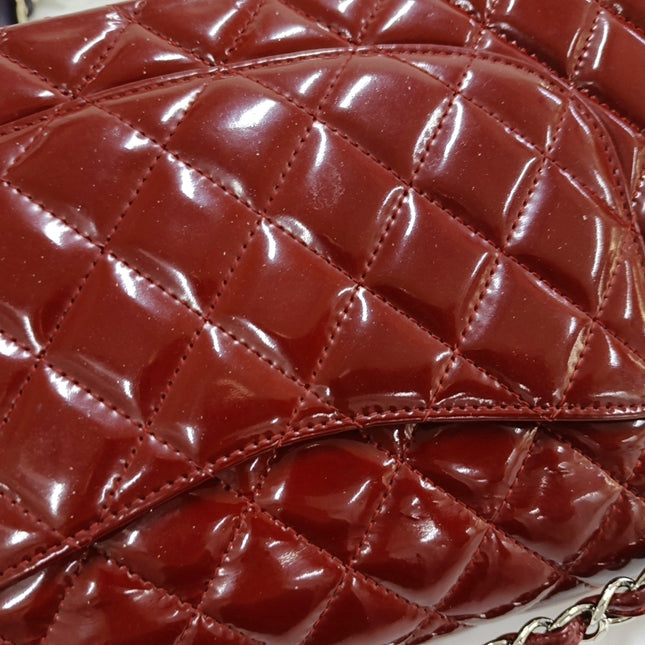 Chanel Classic Flap Medium Red Patent Leather Silver Hardware