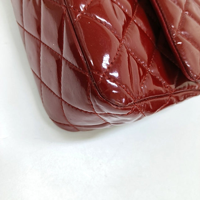 Chanel Classic Flap Medium Red Patent Leather Silver Hardware