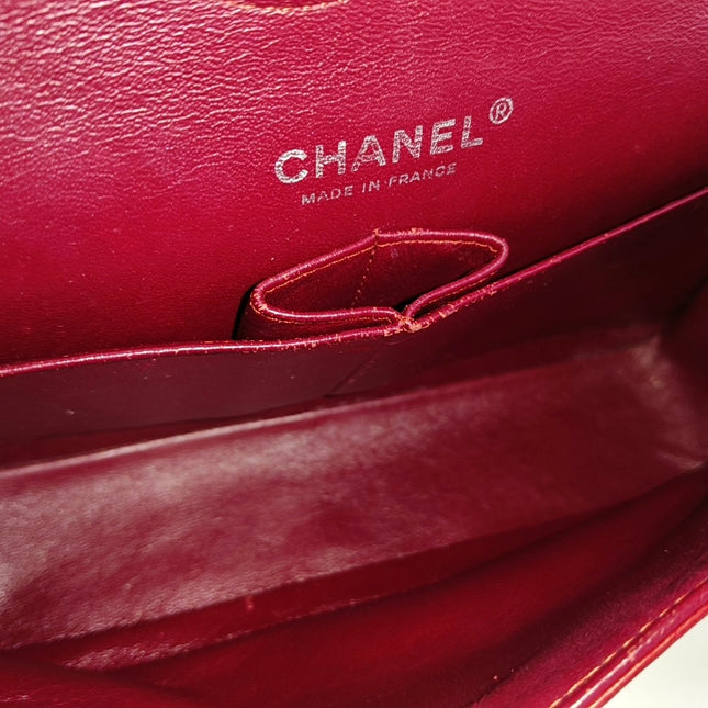 Chanel Classic Flap Medium Red Patent Leather Silver Hardware