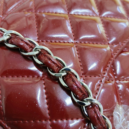 Chanel Classic Flap Medium Red Patent Leather Silver Hardware