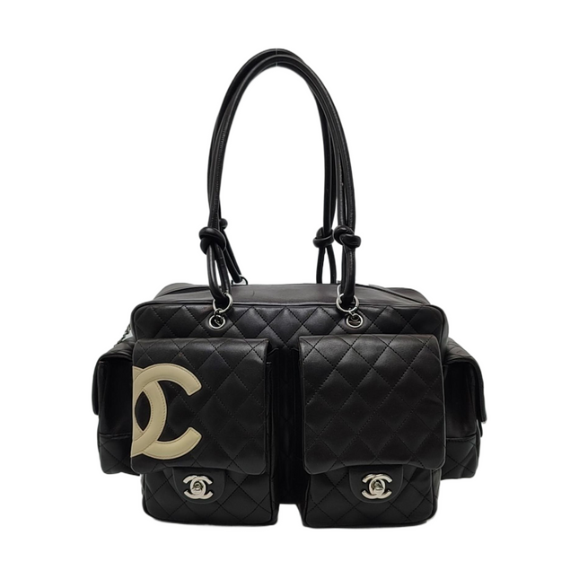 Chanel Cambon Large Dark Brown Calfskin Leather Double Strap Handbag 