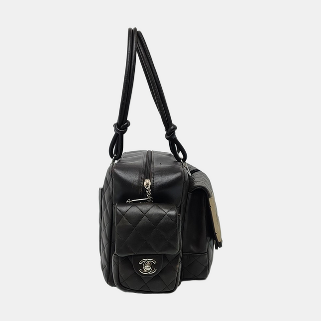 Chanel Cambon Large Dark Brown Calfskin Leather Double Strap Handbag