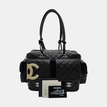 Chanel Cambon Large Dark Brown Calfskin Leather Double Strap Handbag