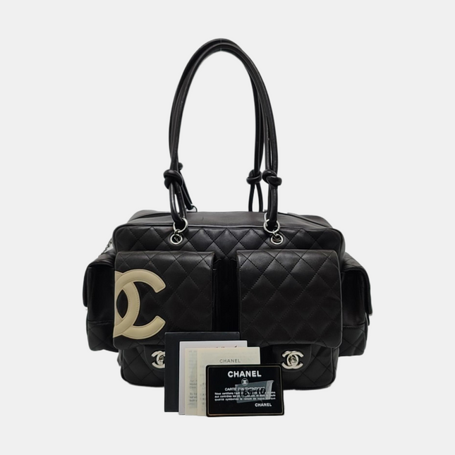Chanel Cambon Large Dark Brown Calfskin Leather Double Strap Handbag