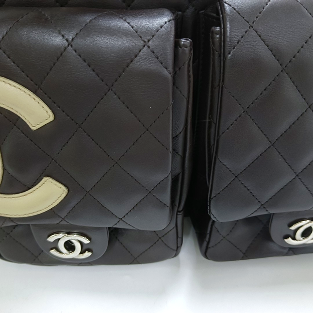 Chanel Cambon Large Dark Brown Calfskin Leather Double Strap Handbag