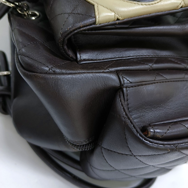 Chanel Cambon Large Dark Brown Calfskin Leather Double Strap Handbag