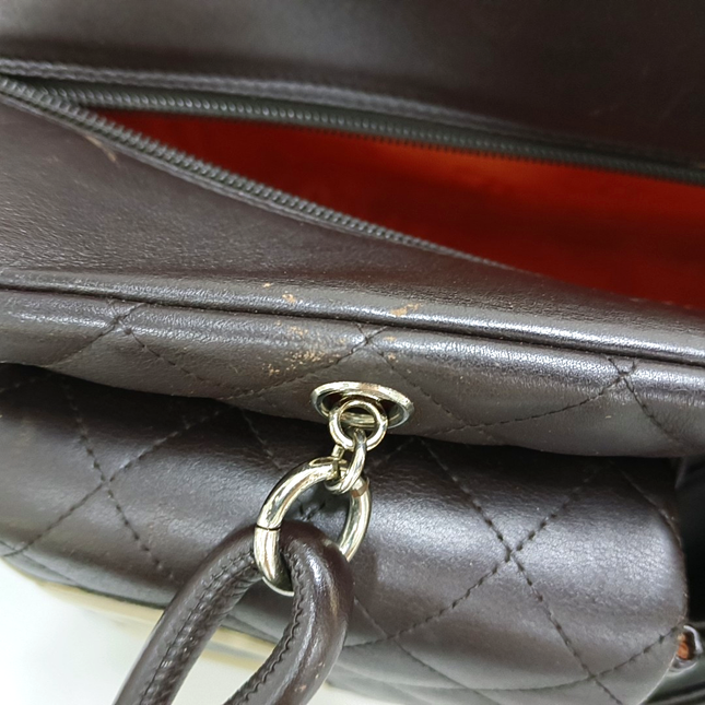 Chanel Cambon Large Dark Brown Calfskin Leather Double Strap Handbag