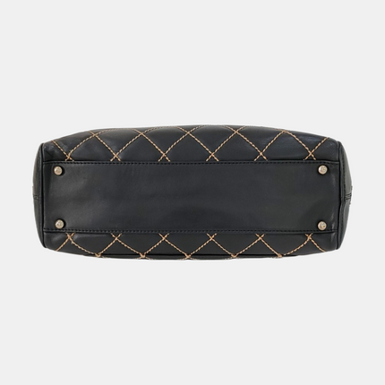Chanel Boston Wild Stitch Black Top Handle Zip Opening Bag