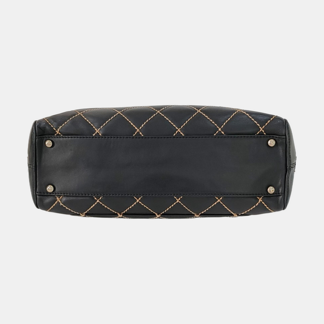 Chanel Boston Wild Stitch Black Top Handle Zip Opening Bag