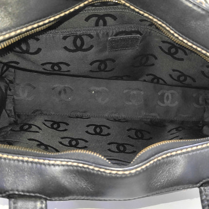 Chanel Boston Wild Stitch Black Top Handle Zip Opening Bag