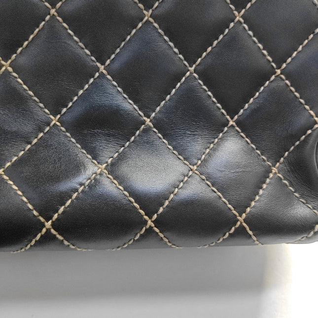 Chanel Boston Wild Stitch Black Top Handle Zip Opening Bag