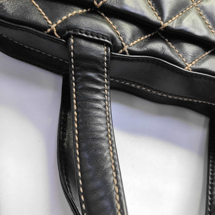 Chanel Boston Wild Stitch Black Top Handle Zip Opening Bag