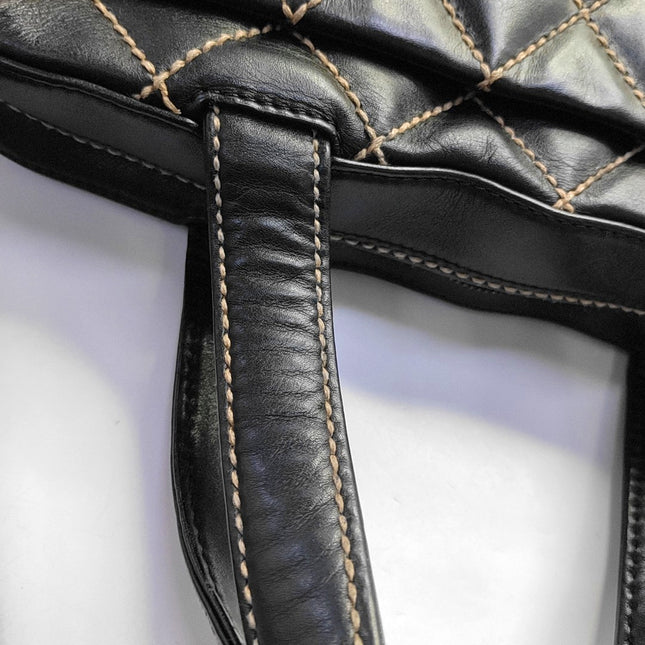 Chanel Boston Wild Stitch Black Top Handle Zip Opening Bag
