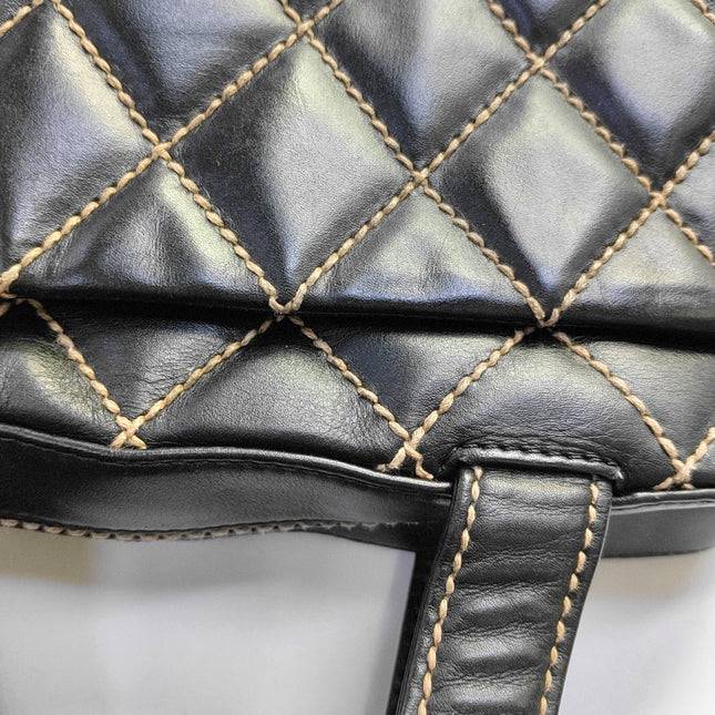 Chanel Boston Wild Stitch Black Top Handle Zip Opening Bag