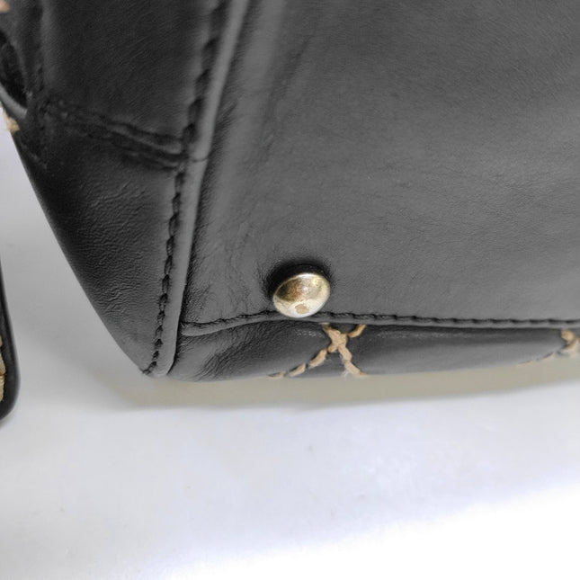 Chanel Boston Wild Stitch Black Top Handle Zip Opening Bag