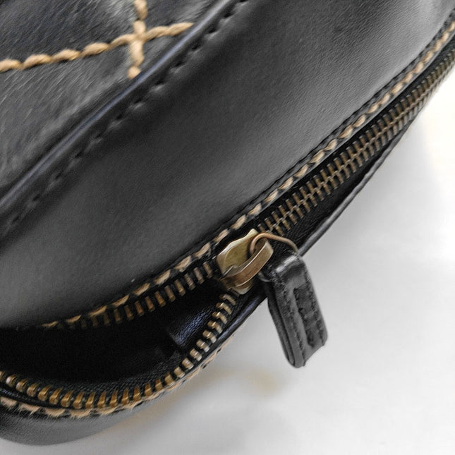 Chanel Boston Wild Stitch Black Top Handle Zip Opening Bag