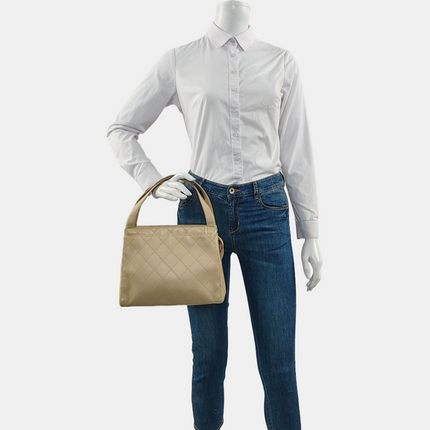 Chanel Vintage Top Handle Beige Lambskin Leather Handbag