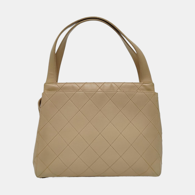 Chanel Vintage Top Handle Beige Lambskin Leather Handbag