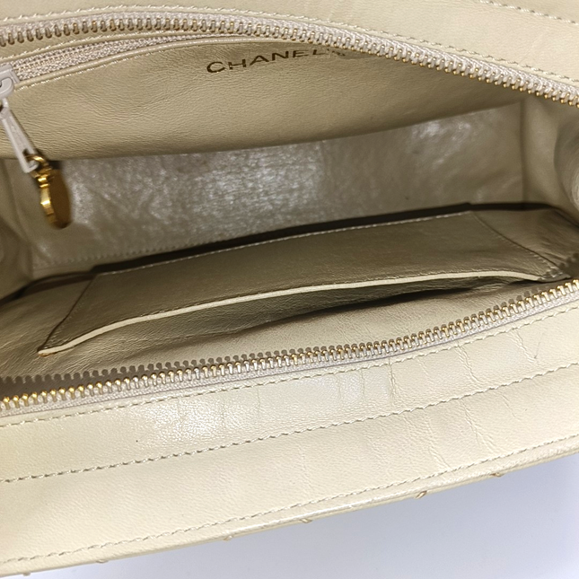 Chanel Vintage Top Handle Beige Lambskin Leather Handbag