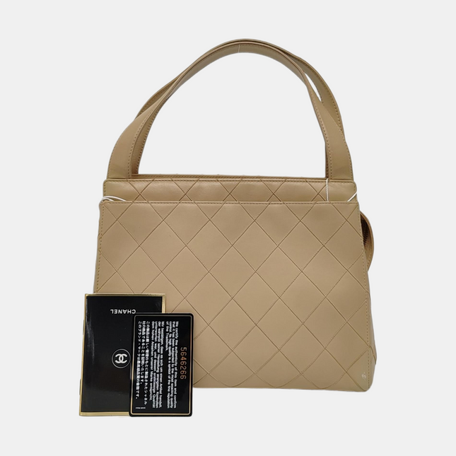 Chanel Vintage Top Handle Beige Lambskin Leather Handbag