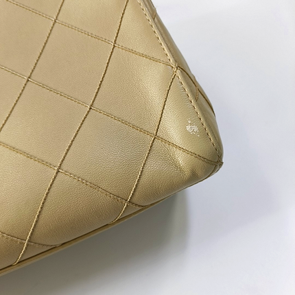 Chanel Vintage Top Handle Beige Lambskin Leather Handbag