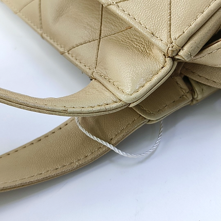 Chanel Vintage Top Handle Beige Lambskin Leather Handbag