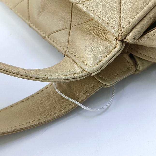 Chanel Vintage Top Handle Beige Lambskin Leather Handbag