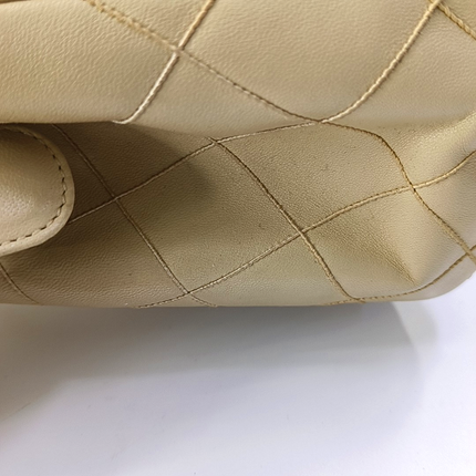 Chanel Vintage Top Handle Beige Lambskin Leather Handbag