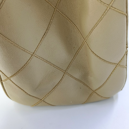 Chanel Vintage Top Handle Beige Lambskin Leather Handbag