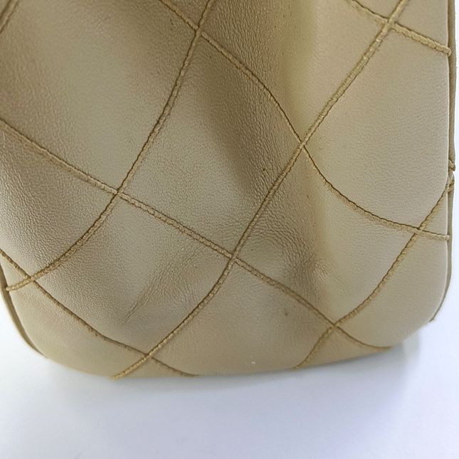 Chanel Vintage Top Handle Beige Lambskin Leather Handbag