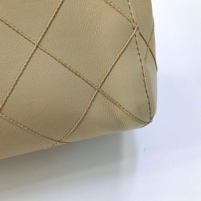 Chanel Vintage Top Handle Beige Lambskin Leather Handbag